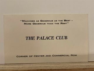 The Palace Club Business Card Reno Nevada Nv 1950 