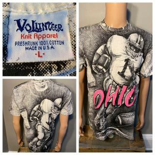 Vintage 90s Ohio State Football All Over Print Single Stitch T Shirt Usa Large