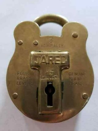 Vintage Jared Old English Admiralty Brass Padlock Lock 9,  No Keys