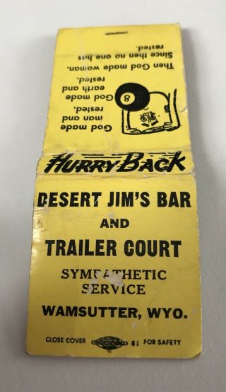 Old Matchbook Cover Desert Jim’s Bar And Trailer Court Wamsutter Wy
