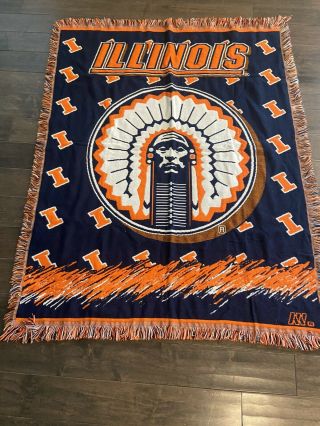 University Of Illinois Chief Illiniwek Blanket Size 42x56 Made Is Usa