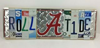 University Of Alabama " Roll Tide " License Plate Folk Art Sign Decor Crimson