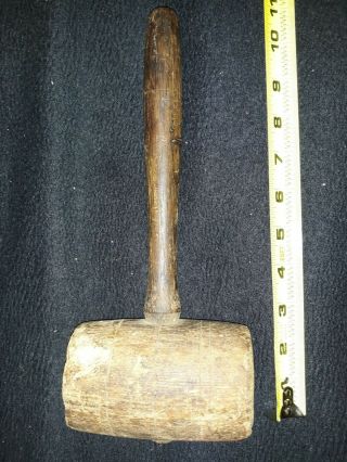 Antique Vintage Wood Wooden 11 " Mallet Hammer Primitive Carpenter Tool Awesome