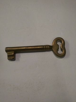 Vintage Large Decorative Solid Brass Skeleton Key 4 " Long - 2 1/2 Ounces