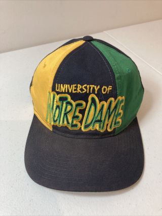 Vintage 90s Starter University Of Notre Dame Script Colorblock Spell - Out Hat Cap