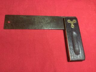 Antique Stanley 6” Try Square Wood Handle With Brass Patent 12 - 29 - 96