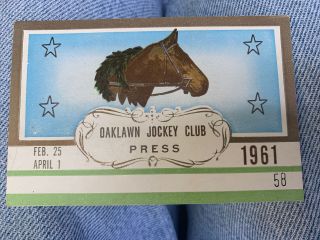 1960 Oaklawn Park Jockey Club Press Pass Hot Springs Arkansas Horse Racing