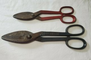 Vintage 14.  5 " Wiss - 7 Scissors Inlaid Crucible Steel Metal Snips,  Bonus Wiss W7