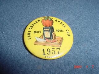 Vintage 1957 Lake Chelan Apple Cup Hydroplane Race Pinback Button Pin