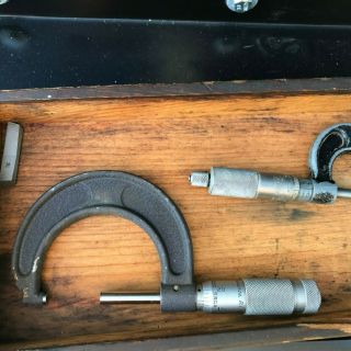 Vintage Brown & Sharpe 1 - 2 " Micrometer Caliper & Henry Hanson 0 - 1 In Wooden Box
