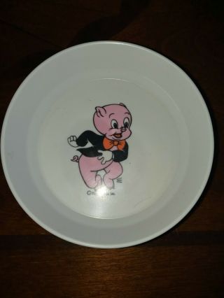 Vintage Warner Brothers Porky Pig Plastic Small White Bowl - 5.  5 " Diameter