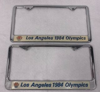 Vtg 1984 Los Angeles Summer Olympics License Plate Frame California Chrome (x2)