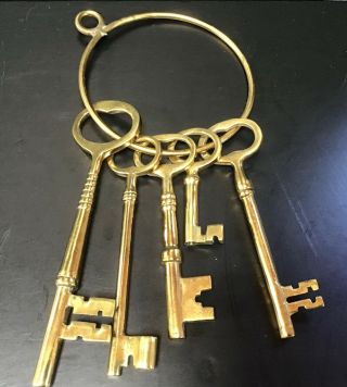 Brass Skeleton Keys On A Ring.