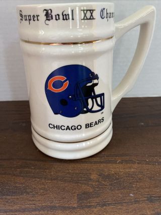 Vintage 1985 Chicago Bears Bowl Xx Champions Mug Stein Gold Stripes