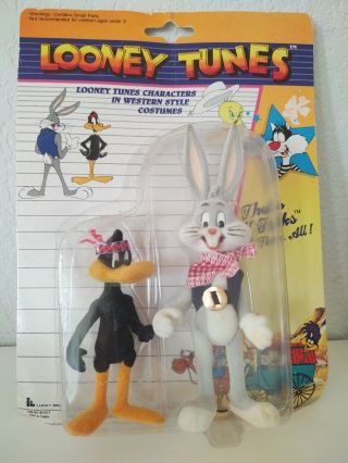 Vintage - Looney Tunes - Bugs Bunny & Daffy Duck In Western Style Costumes - Nip