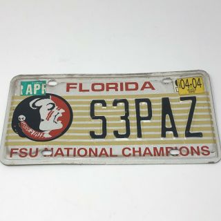 Vtg 2004 Florida State Seminoles Fsu National Champions License Plate S3paz