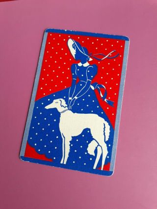 Vintage,  Swap/playing Cards,  Silhouette Of Lady In Spotted Dress,  With Dog