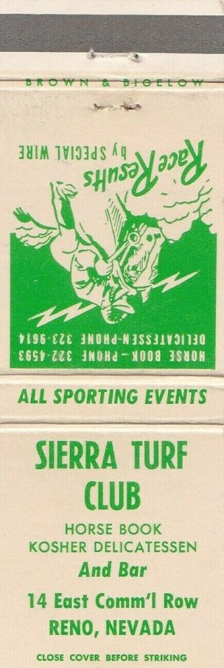 Sierra Turf Club Casino Reno Nevada Matchbook Cover 1960 