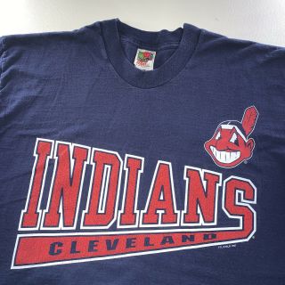 Vintage 90s Men’s Mlb Cleveland Indians Logo Tee Shirt Blue Size X Large Rare