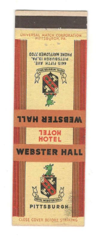 Webster Hall Hotel Pittsburgh Pennsylvania Vintage Matchbook Cover Mo56
