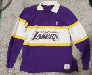 Vintage 1990’s Los Angeles Lakers Nutmeg Mills Men’s L Long Sleeve Rugby Shirt