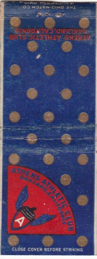 Athens Athletic Club Oakland California Matchbook Cover 1930 