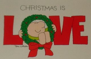 Vintage Christmas Card,  Cute Ziggy Sitting In A Wreath,  6 3/4 "