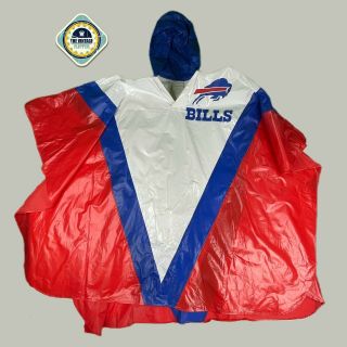 Vintage Vinyl Buffalo Bills Rain Poncho W/ Hood - Red Helmet Adult One Size