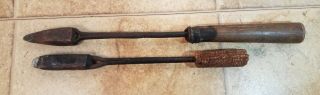 2 Antique Vintage Copper Head Wood Handle Soldering Iron Old Tool Primitive