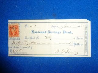 1868 National Savings Bank Buffalo Bankcheck,  W/revenue Stamp