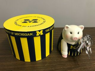 Mud Pie Michigan Wolverines Cheerleader Piggy Bank In Storage Box