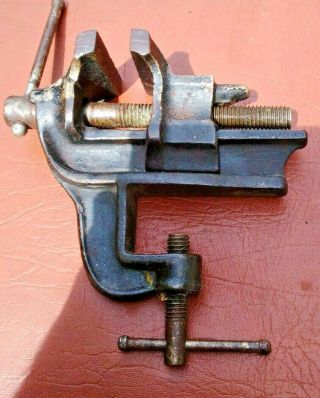 Vintage Small Table Top Bench Vise 2 1/4 " Jaws Clamp On Vise