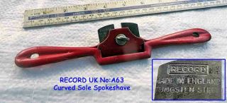 Vintage Record Uk No: A63 1 3/4 " Bladed Curved Sole Cast Iron Spokeshave