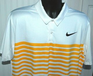 Nike Golf Dri Fit Polo Shirt White Yellow Striped S/s Mens Xl Standard Fit L8
