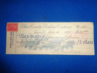 1899 Blair County Banking Company Tyrone Pa Bankcheck,  W/revenue Stamp
