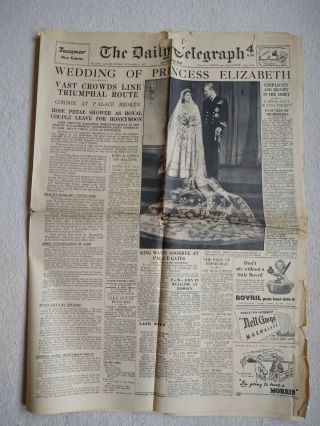 Daily Telegraph Morning Post Newspaper 21st Nov 1947 Elizabeth Philip Wedding