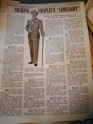 Hs1 Ephemera 1952 Folded Article Charlie Chaplin Limelight
