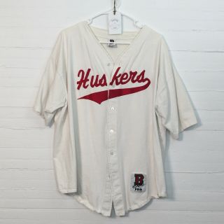 Vintage Boa Nebraska Huskers White Short Sleeve Button Up Baseball Jersey Xl
