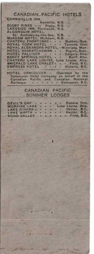 CP Hotels Matchbook Cover Toronto Royal York Canadian Pacific Hotels Eddy Match 2
