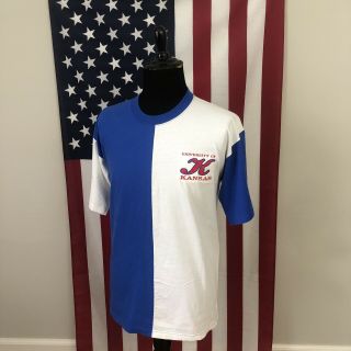 Large Vintage 90s Kansas Jayhawk Ku Color Block T - Shirt Men’s Made In Usa 2e760p