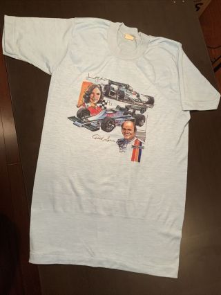 Vintage Janet Guthrie Dick Simon Racing Indy Car Team Crew Shirt Blue Med 38 - 40