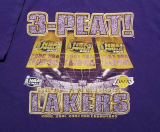 Vintage 2002 Los Angeles Lakers 3 - Peat Nba Champs Banners Kobe Shaq Xl Shirt