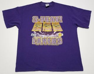 Vintage 2002 Los Angeles Lakers 3 - Peat NBA Champs Banners Kobe Shaq XL Shirt 2