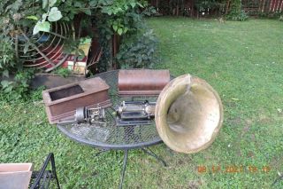 Antique Edison Home Cylinder Phonograph 2 - 4 Minute Medel H Reproducer W/horn