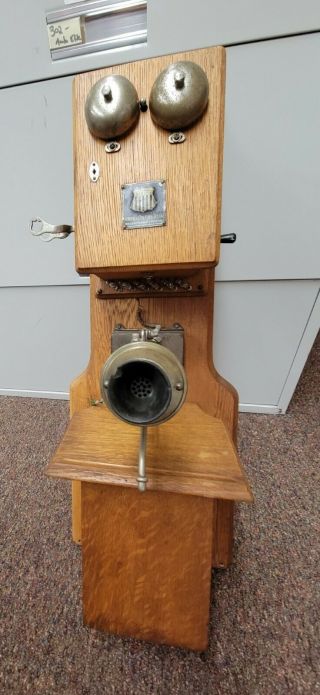 Early 1900s " American Electric " Oak Wall Mounted Hand Crank Telephone