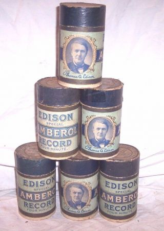 6 Edison Phonograph Black 4m Records Ob/lids Set Of A B C D E And F