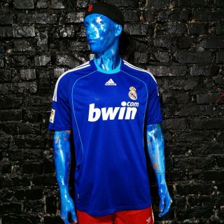 Real Madrid Jersey Away Football Shirt 2008 - 2009 Blue Adidas 698110 Mens Size L