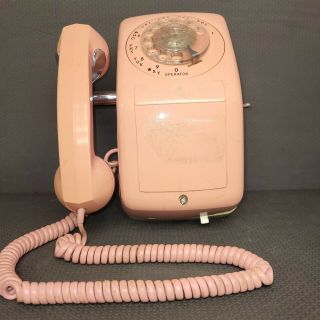 Vintage Rotary Wall Phone Automatic Electric Rare Left Hook Pink W/ Base