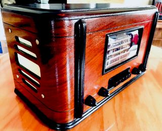 Antique Radio Wood Old Belmont Skyrover Art Deco W/ Bose Bluetooth Restored