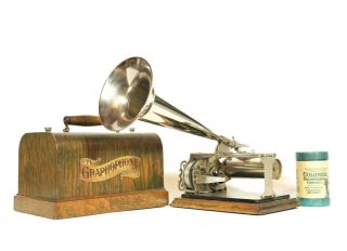 1905 Columbia Q Cylinder Phonograph W/10 " Nickel Horn Outstanding